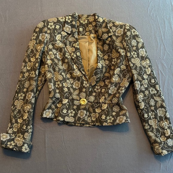 Doncaster Custom Blazer Floral Metallic Brocade Jacket Size 4 Career Luxury 90s - Picture 1 of 10
